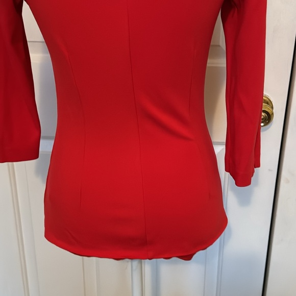 Boden Deep Red V-Neck Bodycon Top w/ Bracelet Length Sleeves - Picture 6 of 9